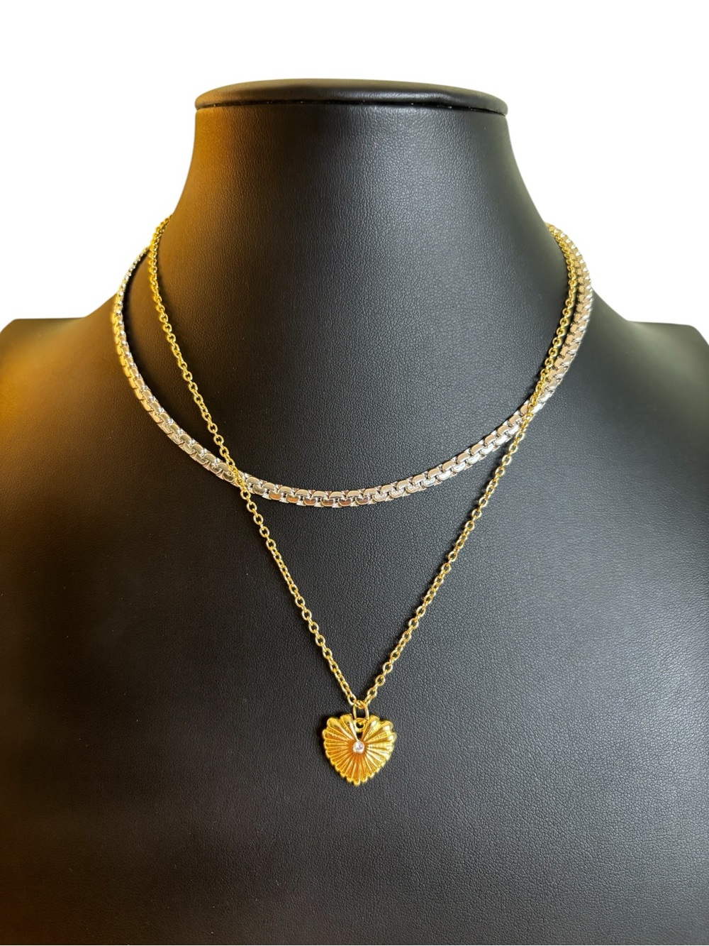 Gold Double-Layer Heart Pendant Necklace - Women Jewelry